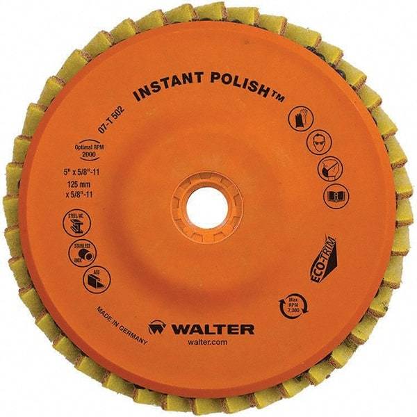 WALTER Surface Technologies - 5" Disc Diam, 5/8-11 Center Hole, Type 27 Aluminum Oxide Flap Disc - 7,300 Max RPM, Cloth Backing, Arbor Attaching System, Non-Woven - Caliber Tooling