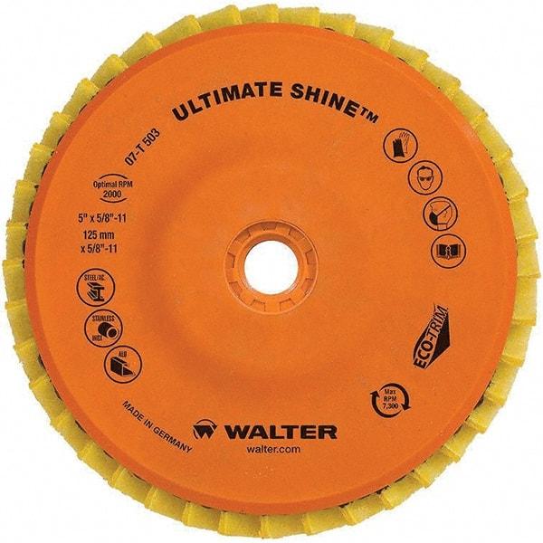 WALTER Surface Technologies - 5" Disc Diam, 5/8-11 Center Hole, Type 27 Aluminum Oxide Flap Disc - 7,300 Max RPM, Cloth Backing, Arbor Attaching System, Non-Woven - Caliber Tooling