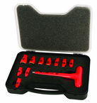 Insulated 1/4" Inch T-Handle Socket Set Includes Socket Sizes: 3/16; 7/32; 1/4; 9/32; 5/16; 11/32; 3/8; 7/16; 1/2; 9/16 and T Handle In Storage Box. 11 Pieces - Caliber Tooling