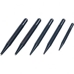 Mitutoyo - 5 Piece, 1/16 to 5/32", Pin Punch Set - Round Shank, Comes in Plastic Sleeve - Caliber Tooling