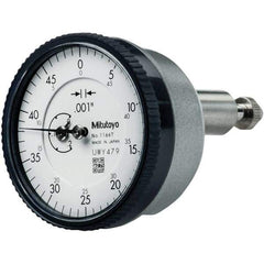 Mitutoyo - 0.2" Range, 0-50 Dial Reading, 0.001" Graduation Dial Drop Indicator - 40mm Dial, 1/2" Range per Revolution, 0.001" Accuracy, Revolution Counter - Caliber Tooling