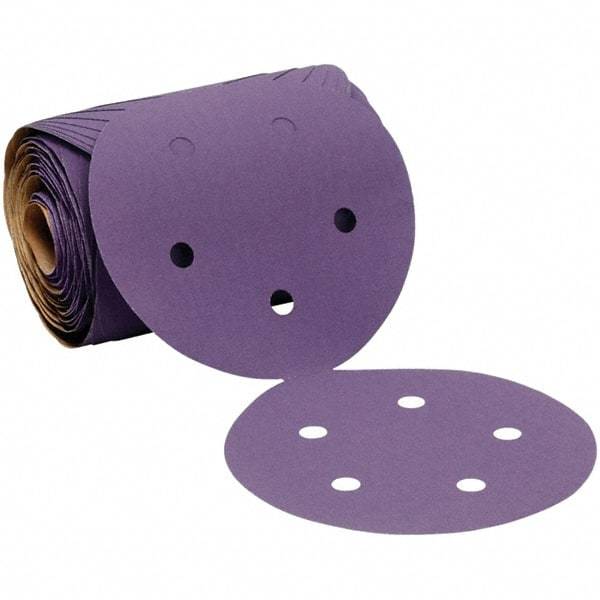 3M - 5" Diam, 320 Grit Ceramic Adhesive PSA Disc - Extra Fine Grade, Purple, Polyester Backing, Flexible, 12,000 Max RPM, Use with Random Orbital Sanders - Caliber Tooling