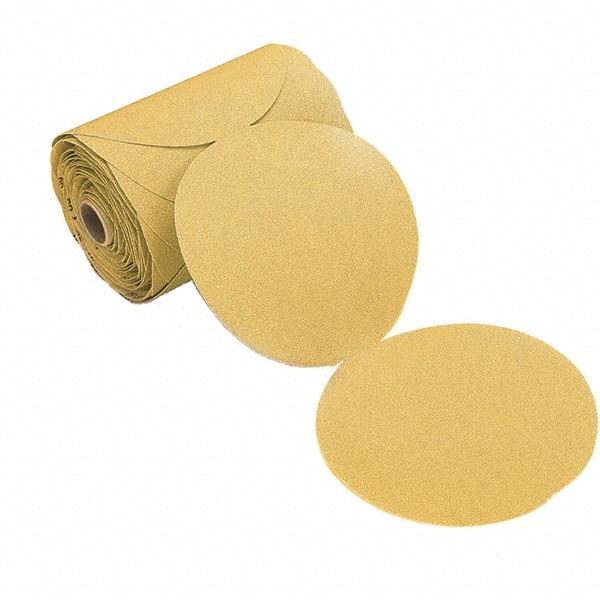 Mirka - 6" Diam, 120 Grit Aluminum Oxide Adhesive PSA Disc - Gold, C Weighted Backing, Flexible, 12,000 Max RPM, Use with Random Orbital Sanders - Caliber Tooling