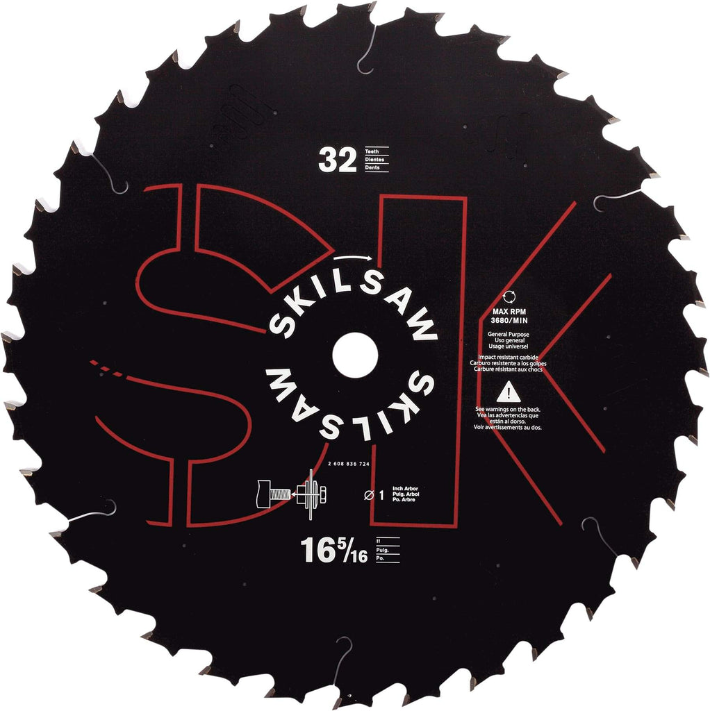 Skilsaw - 8-1/4" Diam, 5/8" Arbor Hole Diam, 24 Tooth Wet & Dry Cut Saw Blade - Carbide-Tipped, Cutoff Action, Diamond Arbor - Caliber Tooling