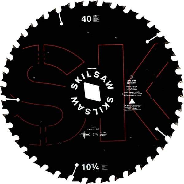 Skilsaw - 10-1/4" Diam, 1" Arbor Hole Diam, 40 Tooth Wet & Dry Cut Saw Blade - Cermet-Tipped, Cutoff Action, Diamond Arbor - Caliber Tooling