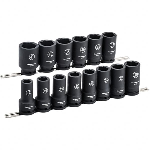 GearWrench - 14 Piece 3/4" Drive Black Finish Deep Well Impact Socket Set - 6 Points, 19mm to 41mm Range, Metric Measurement Standard - Caliber Tooling