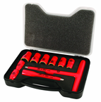 Insulated 3/8" Inch T-Handle Socket Set Includes: 5/16 - 3/4" Sockets and 5" Extension Bar and T Handle in Storage Box. 11 Pieces - Caliber Tooling