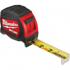 Milwaukee Tool - 16' x 1" Yellow Steel Blade Tape Measure - 1/16" & 1/10' Graduation, Inch Graduation Style, Red/Black Plastic Case - Caliber Tooling