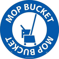 NMC - Mop Bucket, Anti-Skid Pressure-Sensitive Vinyl Floor Sign - Round, White on Blue, Adhesive Backed, For Restroom, Janitorial & Housekeeping - Caliber Tooling