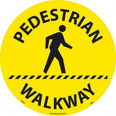 NMC - Pedestrian Walkway, Anti-Skid Pressure-Sensitive Vinyl Floor Sign - Round, Black on Yellow, Adhesive Backed, For Restroom, Janitorial & Housekeeping - Caliber Tooling