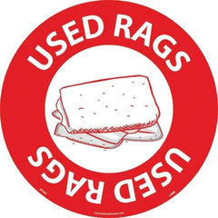 NMC - Used Rags, Anti-Skid Pressure-Sensitive Vinyl Floor Sign - Round, White on Red, Adhesive Backed, For Restroom, Janitorial & Housekeeping - Caliber Tooling