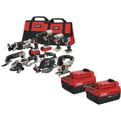 Porter-Cable - 20 Volt Cordless Tool Combination Kit - Includes 1/2" Drill/Driver, 1/4" Impact Driver, 6-1/2" Circular Saw, Reciprocating Tiger Saw, Jig Saw, Oscillating Multi-Tool, Cut-Off Tool, Grinder & Flashlight, Lithium-Ion Battery Included - Caliber Tooling