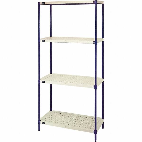 Quantum Storage - 72" High x 24" Wide x 36" Deep, 4 Shelf Ventilated Structural Open Plastic Shelving with Legs - Blue/White, 600 Lb Capacity - Caliber Tooling