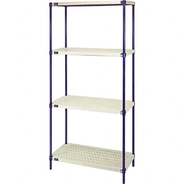 Quantum Storage - 72" High x 18" Wide x 36" Deep, 4 Shelf Ventilated Structural Open Plastic Shelving with Legs - Blue/White, 600 Lb Capacity - Caliber Tooling