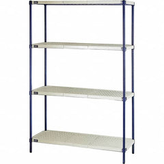 Quantum Storage - 72" High x 18" Wide x 48" Deep, 4 Shelf Ventilated Structural Open Plastic Shelving with Legs - Blue/White, 600 Lb Capacity - Caliber Tooling