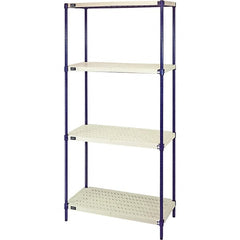 Quantum Storage - 72" High x 18" Wide x 30" Deep, 4 Shelf Ventilated Structural Open Plastic Shelving with Legs - Blue/White, 600 Lb Capacity - Caliber Tooling