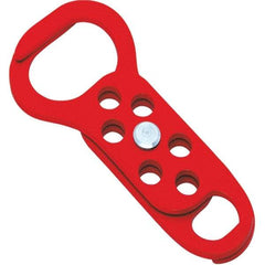 NMC - Double Jaw, 1 to 2" Jaw Diam, 6 PadLocks, Steel Lockout Hasp - Scissor Action, 5-13/32" Long x 2-1/2" Wide, Red - Caliber Tooling