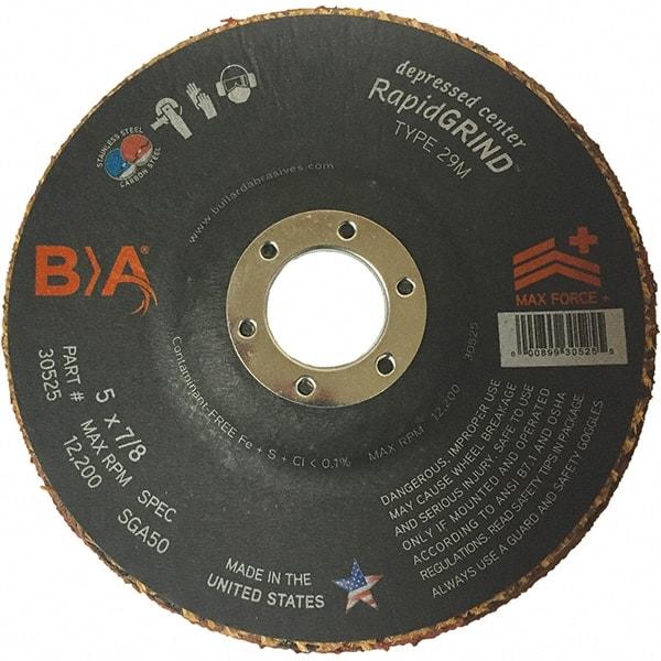 BULLARD - 50 Grit, 5" Wheel Diam, 1/8" Wheel Thickness, 7/8" Arbor Hole, Type 29 Depressed Center Wheel - Coarse Grade, Ceramic, 12,200 Max RPM, Compatible with Angle Grinder - Caliber Tooling