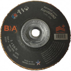 BULLARD - 36 Grit, 5" Wheel Diam, 1/8" Wheel Thickness, Type 29 Depressed Center Wheel - Coarse/Extra Coarse Grade, Ceramic, 12,200 Max RPM, Compatible with Angle Grinder - Caliber Tooling