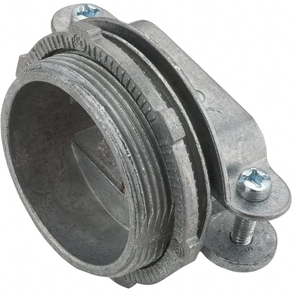 Conduit Connector: For UF Cable, Die Cast Zinc, 1-1/2″ Trade Size Non-Insulated, Straight Connector, Threaded Connection