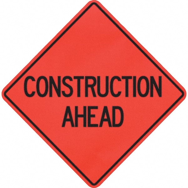 PRO-SAFE - "Construction Ahead," 48" Wide x 48" High Vinyl Traffic Control Sign - Caliber Tooling