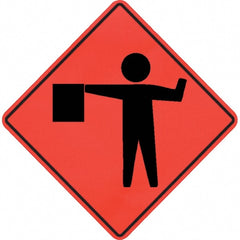 PRO-SAFE - Worker with Directional Flag, 48" Wide x 48" High Vinyl Traffic Control Sign - Caliber Tooling