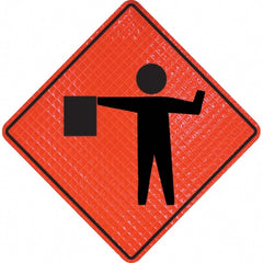 PRO-SAFE - Worker with Directional Flag, 36" Wide x 36" High Vinyl Traffic Control Sign - Caliber Tooling