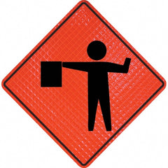 PRO-SAFE - Worker with Directional Flag, 48" Wide x 48" High Vinyl Traffic Control Sign - Caliber Tooling