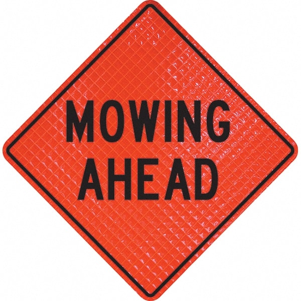 PRO-SAFE - "Mowing Ahead," 36" Wide x 36" High Vinyl Traffic Control Sign - Caliber Tooling