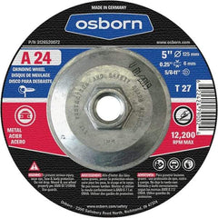 Osborn - 24 Grit, 5" Wheel Diam, 1/4" Wheel Thickness, Type 27 Depressed Center Wheel - Coarse Grade, Aluminum Oxide, 12,225 Max RPM - Caliber Tooling