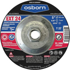 Osborn - 24 Grit, 5" Wheel Diam, 1/4" Wheel Thickness, Type 27 Depressed Center Wheel - Coarse Grade, Ceramic, 12,225 Max RPM - Caliber Tooling