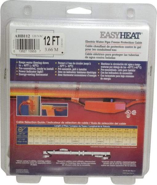 EasyHeat - 12' Long, Preassembled, Fixed Length, Fixed Wattage, Protection Heat Cable - 120 Input Volts, 84 Watts - Caliber Tooling