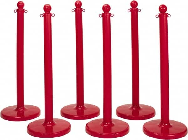 PRO-SAFE - 40" High, 2-1/2" Pole Diam, Warning Post - 14" Base Diam, Round Plastic Base, Red Plastic Post, For Outdoor Use - Caliber Tooling