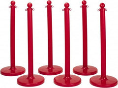 PRO-SAFE - 40" High, 2-1/2" Pole Diam, Warning Post - 14" Base Diam, Round Plastic Base, Red Plastic Post, For Outdoor Use - Caliber Tooling