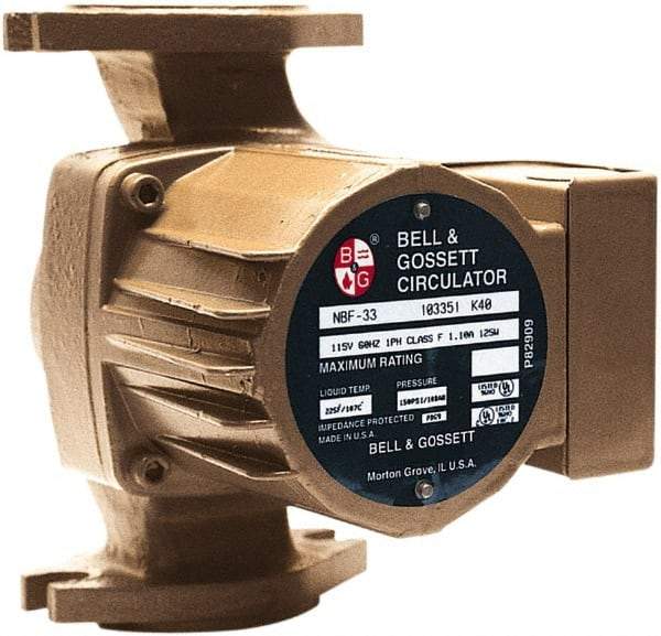 Bell & Gossett - 0.068 hp, 1 Phase, Bronze Housing, Noryl Impeller, Inline Circulator Pump - 115/230V Volt, 60 Hz Hz, 125 Max psi, 120V Motor - Caliber Tooling