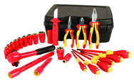 Insulated 1/2" Drive Inch Socket Set with 3/8" - 1" Sockets; 2 Extension Bars; 1/2" Ratchet; Knife; Slotted & Phillips; 3 Pliers/Cutters in Storage Box. 24 Pieces - Caliber Tooling