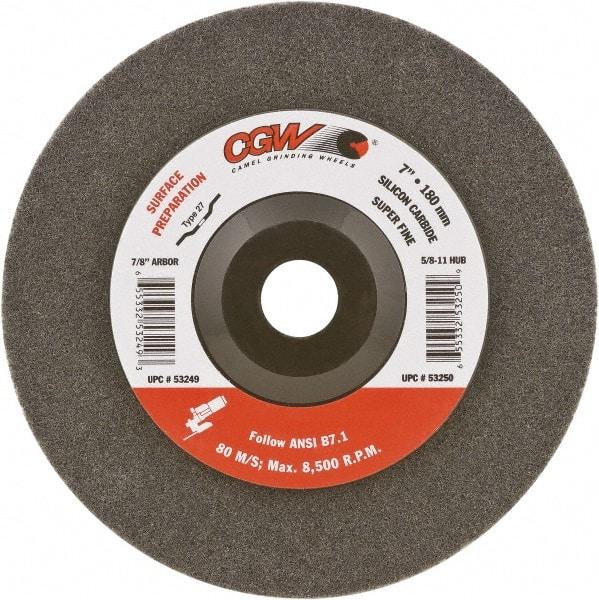 Camel Grinding Wheels - 4-1/2" Very Fine Grade Silicon Carbide Deburring Disc - 7/8" Center Hole, Arbor Connection, Gray - Caliber Tooling