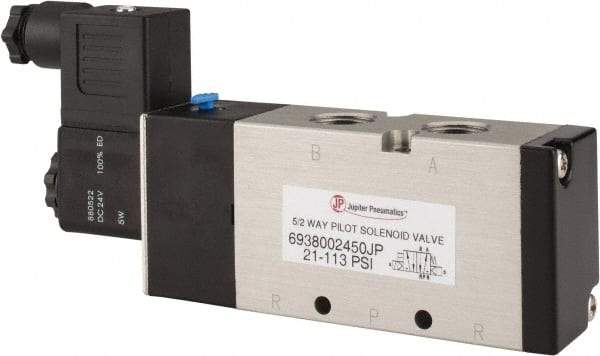 PRO-SOURCE - 3/8", 5/2 Way Single Stacking Solenoid Valve - 24 VDC, 1.9 CV Rate, 2.81" High x 6.22" Long - Caliber Tooling