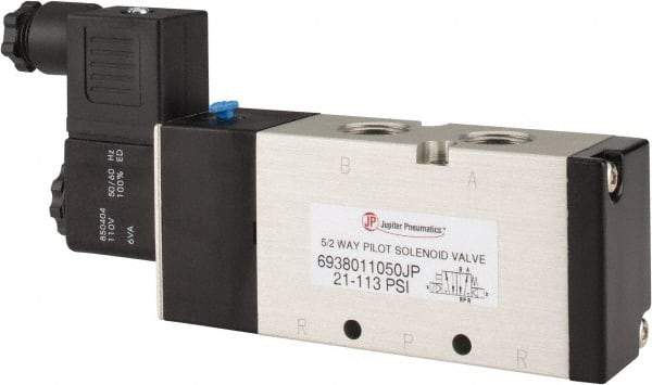 PRO-SOURCE - 3/8", 5/2 Way Single Stacking Solenoid Valve - 110 VAC, 1.9 CV Rate, 2.81" High x 6.22" Long - Caliber Tooling