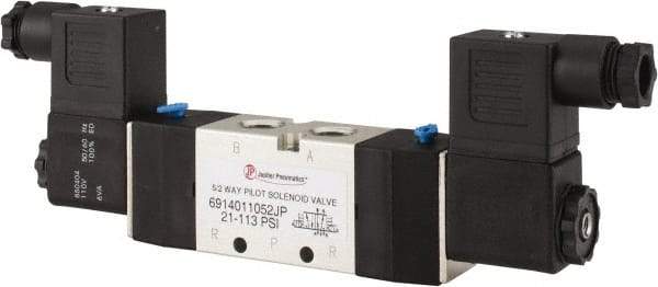 PRO-SOURCE - 1/4", 5/2 Way Double Stacking Solenoid Valve - 110 VAC, 0.98 CV Rate, 2.6" High x 7.76" Long - Caliber Tooling