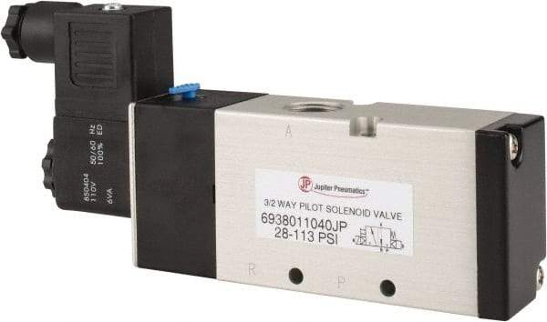 PRO-SOURCE - 3/8", 3/2 Way Single Stacking Solenoid Valve - 110 VAC, 1.38 CV Rate, 2.81" High x 6.22" Long - Caliber Tooling