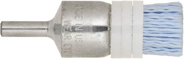 Tanis - 220 Grit, 3/4" Brush Diam, Crimped, End Brush - 1/4" Diam Steel Shank, 10,000 Max RPM - Caliber Tooling