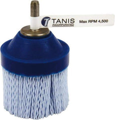 Tanis - 120 Grit, 1-1/2" Brush Diam, Crimped, End Brush - 1/4" Diam Steel Shank, 4,500 Max RPM - Caliber Tooling