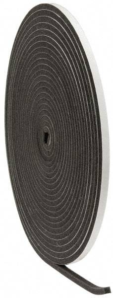 Made in USA - 3/8" Thick x 1/2" Wide x 50' Long Gray Open Cell Polyurethane Foam Rubber Roll - Stock Length, Adhesive Back, 1.8 to 2.2 Lb/Cu Ft Density, -20°F to 160°F - Caliber Tooling