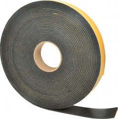 Made in USA - 5/32" Thick x 1-1/2" Wide x 50' Long Black Open Cell Natural Foam Rubber Roll - Stock Length, Adhesive Back, 24 to 30 Lb/Cu Ft Density, -20°F to 160°F - Caliber Tooling