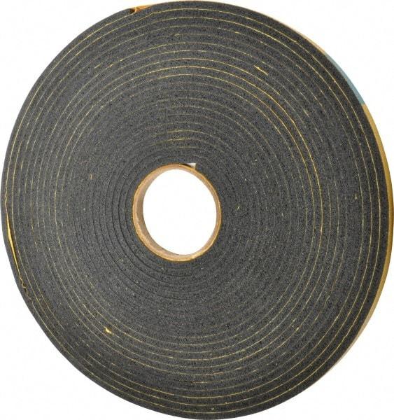 Made in USA - 1/4" Thick x 1/2" Wide x 50' Long Black Open Cell Natural Foam Rubber Roll - Stock Length, Adhesive Back, 24 to 30 Lb/Cu Ft Density, -20°F to 160°F - Caliber Tooling