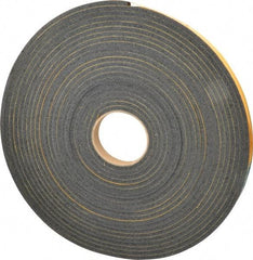 Made in USA - 1/4" Thick x 3/4" Wide x 50' Long Black Open Cell Natural Foam Rubber Roll - Stock Length, Adhesive Back, 24 to 30 Lb/Cu Ft Density, -20°F to 160°F - Caliber Tooling