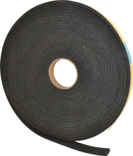 Made in USA - 1/4" Thick x 1" Wide x 50' Long Black Open Cell Natural Foam Rubber Roll - Stock Length, Adhesive Back, 24 to 30 Lb/Cu Ft Density, -20°F to 160°F - Caliber Tooling