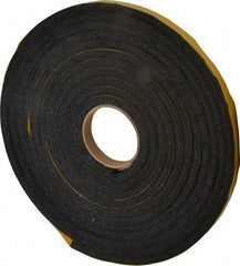 Made in USA - 7/16" Thick x 5/8" Wide x 25' Long Black Open Cell Natural Foam Rubber Roll - Stock Length, Adhesive Back, 24 to 30 Lb/Cu Ft Density, -20°F to 160°F - Caliber Tooling