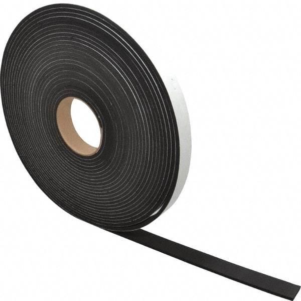 Made in USA - 3/16" Thick x 1" Wide x 50' Long Black Closed Cell Neoprene-Blend Spring Rubber Roll - Stock Length, Adhesive Back, 8 to 11 Lb/Cu Ft Density, -40°F to 158°F - Caliber Tooling